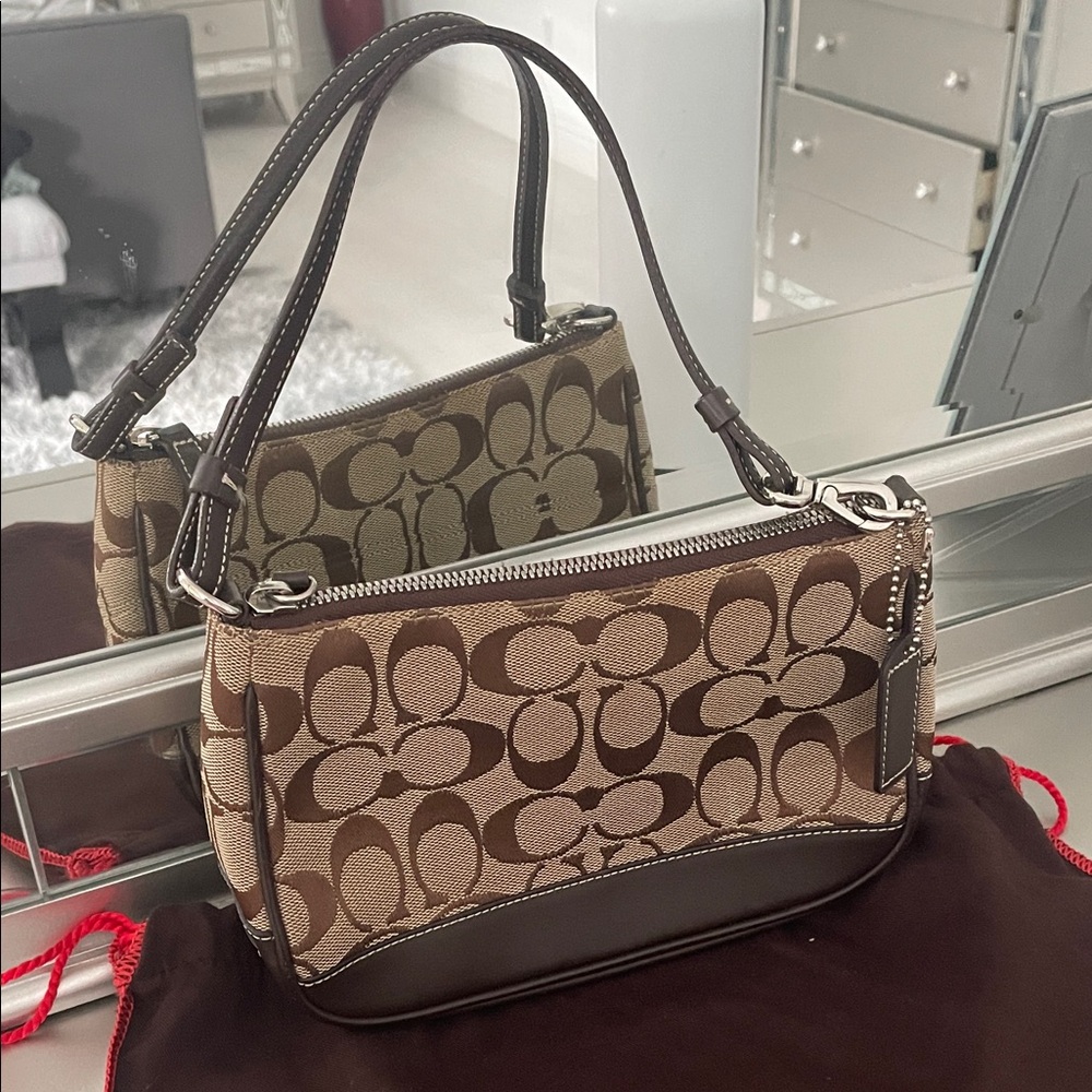 Coach Tan and Brown Signature Shoulder Bag